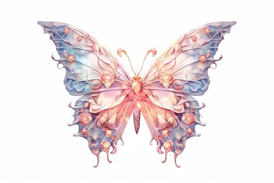 彩虹蝴蝶与玫瑰水彩画
