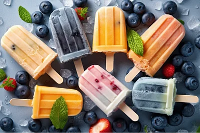 夏季水果冰淇淋甜点顶视图