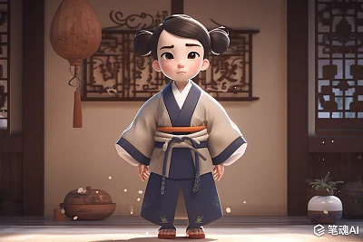 卡通男孩系道服腰带寺庙VRay风格