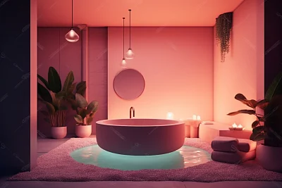 粉色灯光水疗中心3D插图