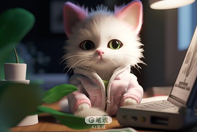 拟人化小猫宝宝粉红校服学习场景