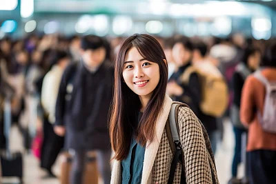 台湾机场年轻美女行李人群