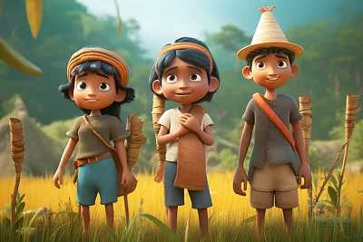 印度乡村儿童卡通形象