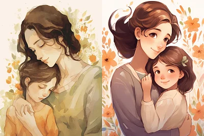 黑发短发母亲与女儿的温馨插图