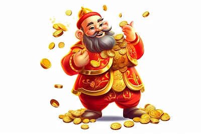 财神卡通插图金币红色黄色背景