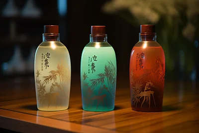 竹制外观化妆品瓶中国风格