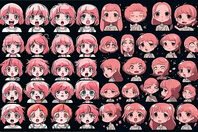 吉卜力风格动漫女孩粉红发表情插画