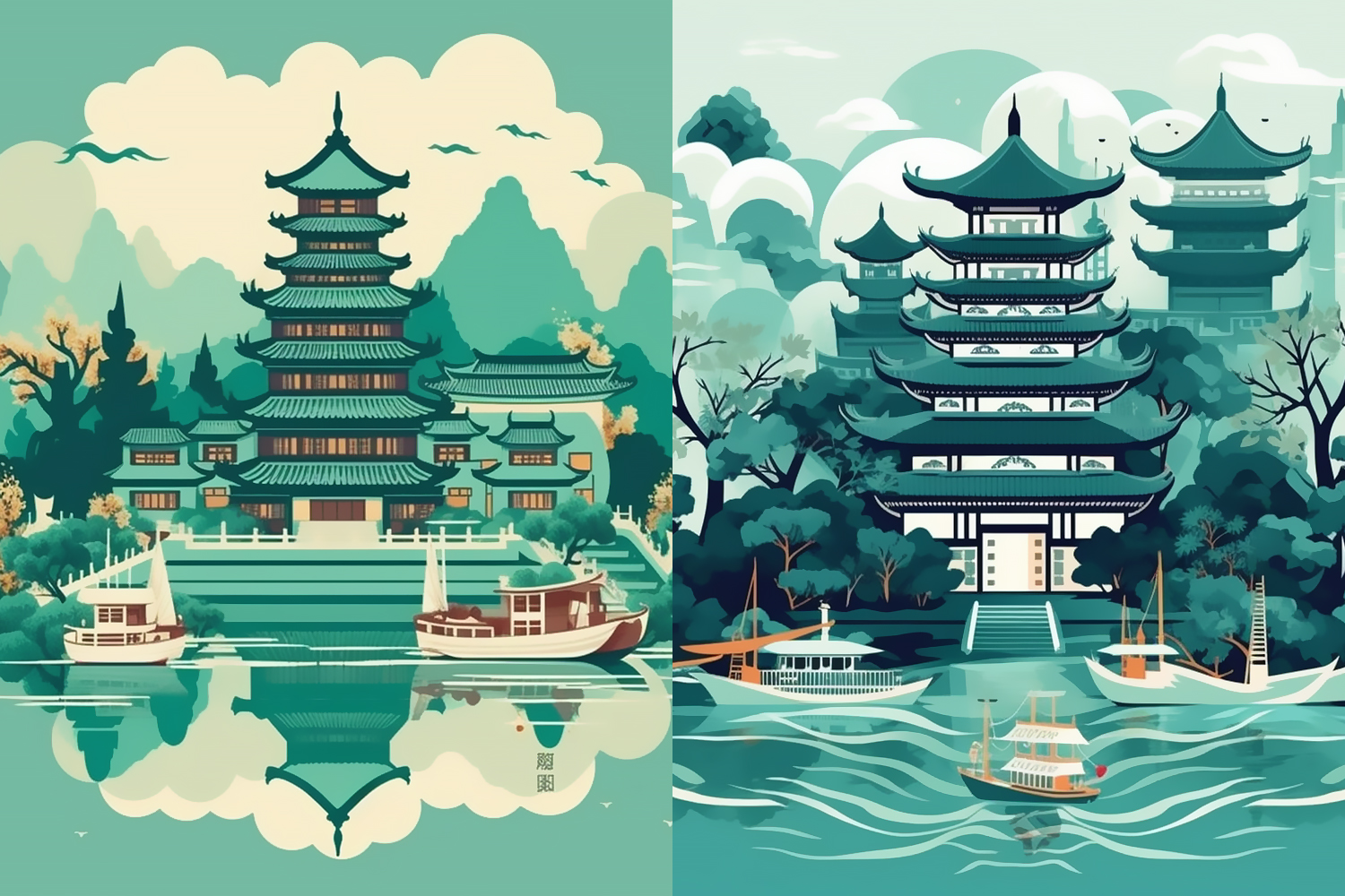 春天中国旅游插画设计