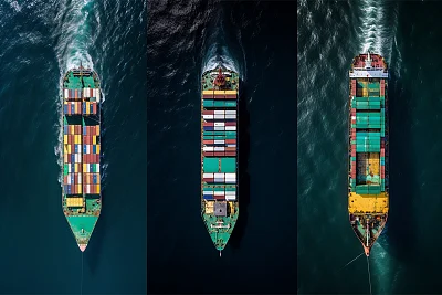 绿色黄色集装箱货船海景
