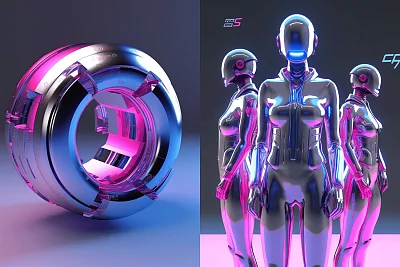 未来科技风格3D数字6荧光色设计