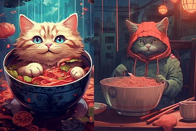 低保真拉面猫艺术风格