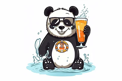 快乐熊猫泳池派对卡通形象