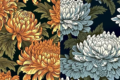 油毡刻画菊花无水印