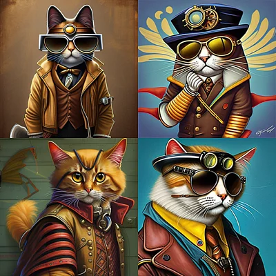 猫穿着蒸汽朋克风格飞行员服装