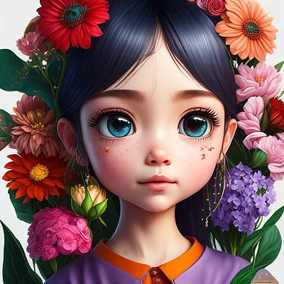 赤壁人物女孩花朵可爱色彩鲜艳