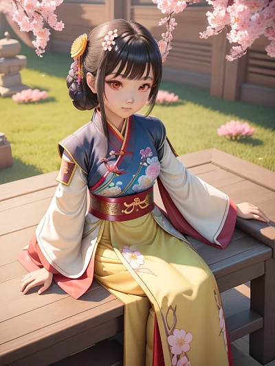 中国汉服女孩超可爱动漫插画