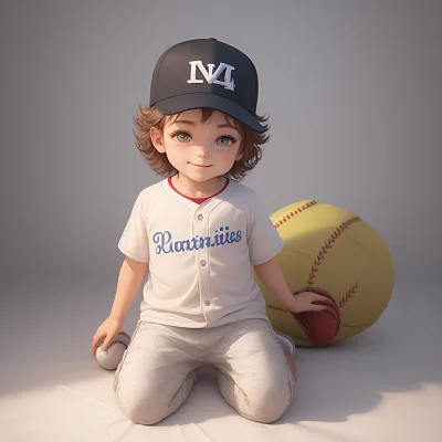 快乐小男孩棒球帽皮克斯风格3D动漫