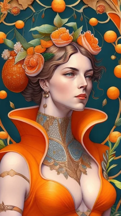 橙色奇幻女王华丽飘浮裙特写