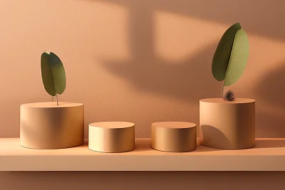 米色木质讲台自然干燥植物展示