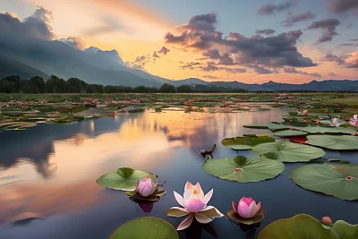 夏日清晨莲花柔光