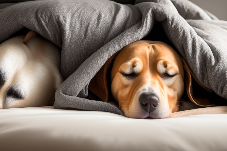 爱犬情侣共眠温馨毯下