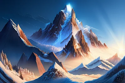 奇幻山峰白雪皑皑文艺复兴风格