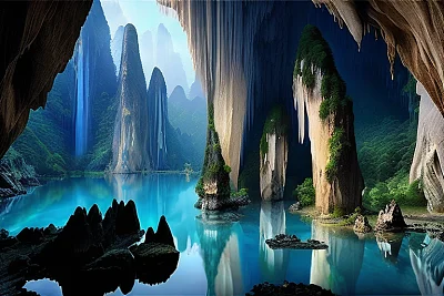 贵州溶洞钟乳石喀斯特地貌实景