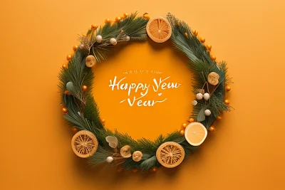 新年装饰橙色纸张圆形框架顶视图
