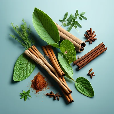 香草肉桂阿尔玛叶组合特写摄影