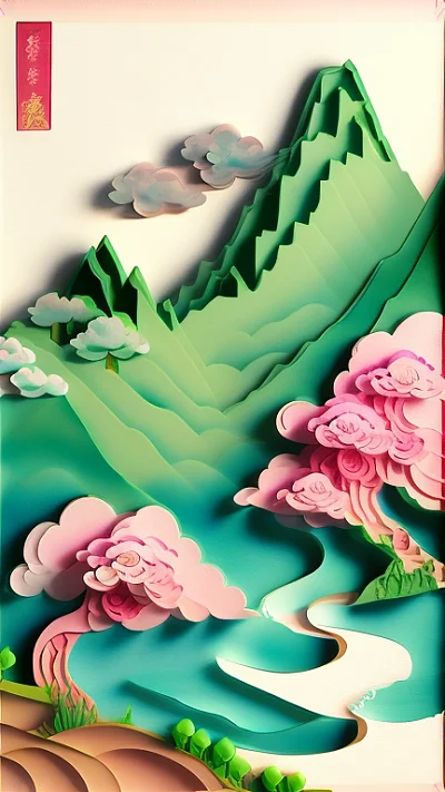 春日山脉梯田纸艺插画