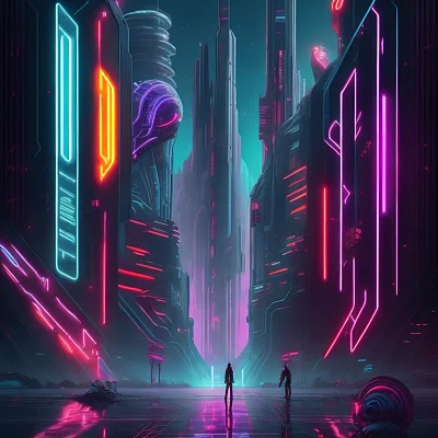未来都市科幻霓虹艺术海报