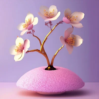 浅紫色背景3D亚洲樱花梦幻插画