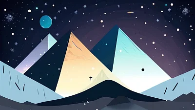 雪山夜景简约插画