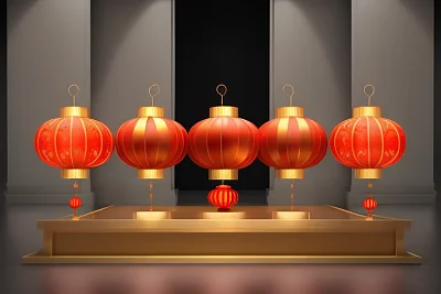 新年快乐讲台3D插图设计