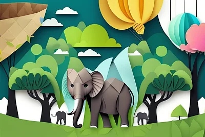 创意折纸设计下的地球日生态景观插图