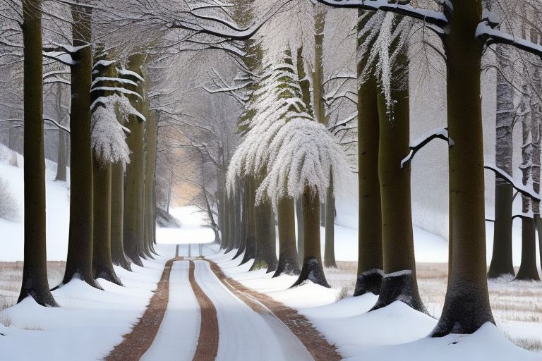 冬季雪景水青冈森林