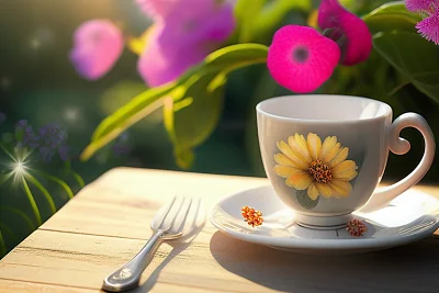 春日花园花茶杯阳光柔和