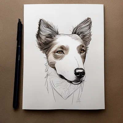 极简主义单线画边境牧羊犬