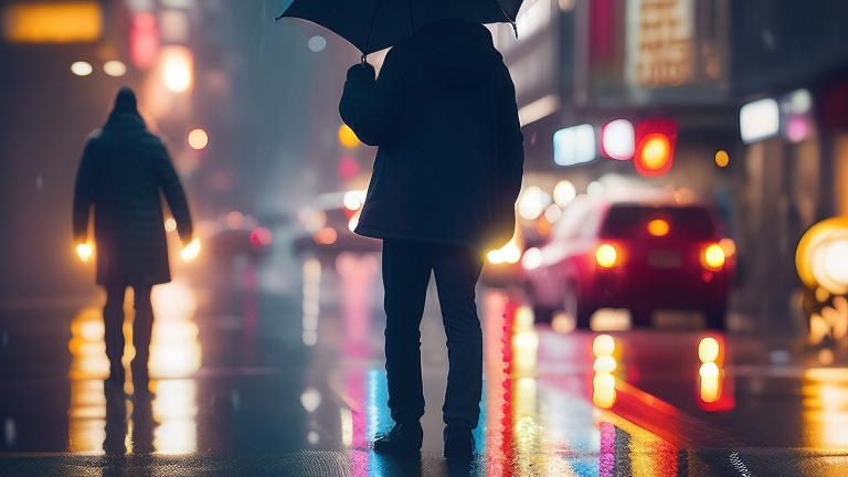 圣诞雨夜霓虹街景电影剧照