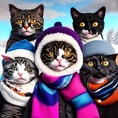 猫自拍冬帽围巾雪景