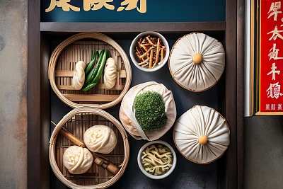 中国街头馒头店实景特写
