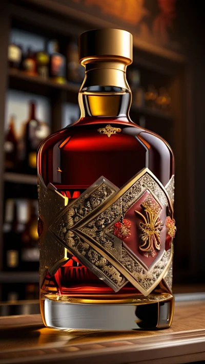 金色红色威士忌酒瓶装饰