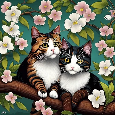 花枝上慵懒躺卧的猫咪