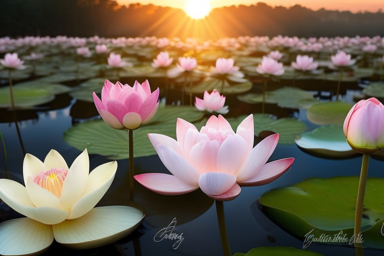 白粉色莲花藤蔓浅橙浅靛蓝精确主义