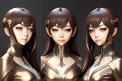 青铜风格亚洲女孩gacha游戏插画