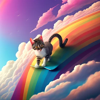 彩虹色3D高斯分布猫冲浪艺术