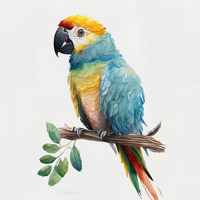 迪士尼风格手绘水彩小鹦鹉插图