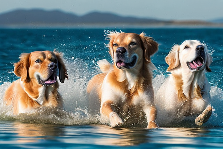 金毛猎犬海岸线游泳嬉戏