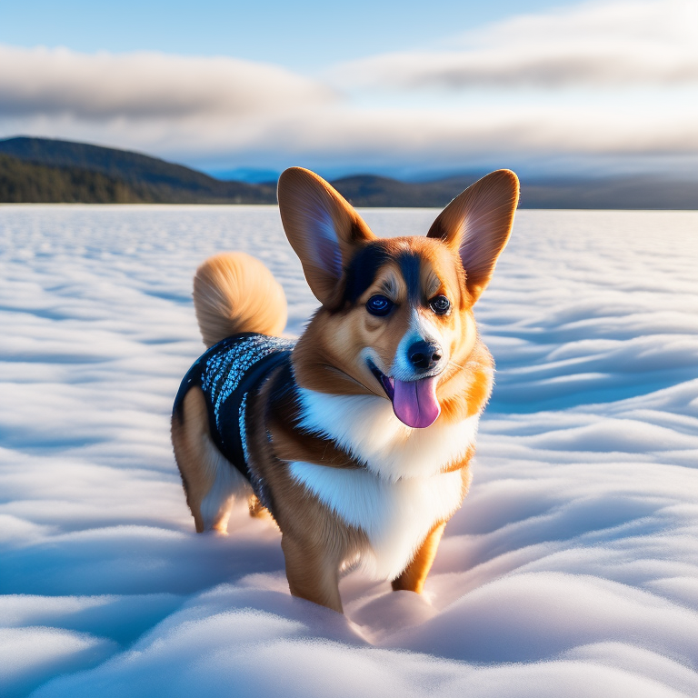 北海道云海中的威尔士柯基犬