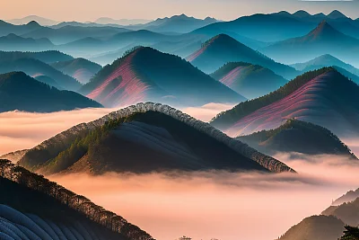 安徽山脉晨雾日出美景